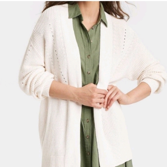 1X 100% Cotton Open Front Ribbed Shaker Knit Cardigan Sweater EUC - Picture 1 of 8